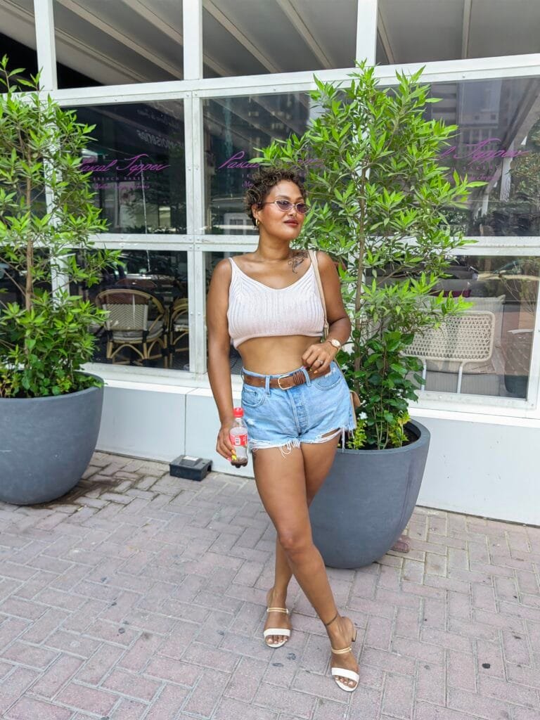 Nadia with a clear example for inappropriate clothing to avoid in Dubai